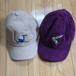 Set Of 2 Bird Collective Caps - Corduroy Baseball Caps- Beige & Purple